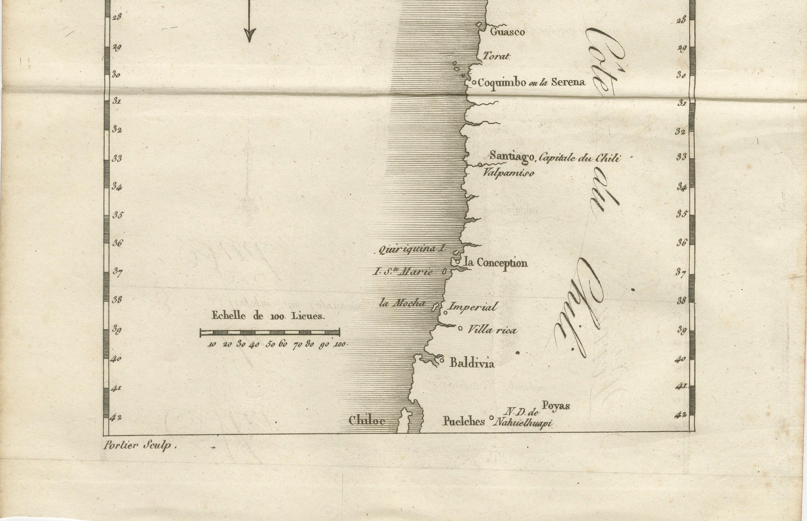 XVIIIe siècle Carte ancienne de la côte du Pérou et du Chili - détaillant les ports et les côtes, vers 1760 en vente