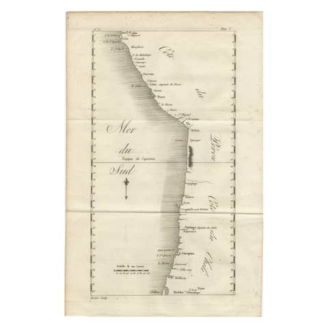 Antique Map of the Coast of Peru and Chile – Detailing Ports & Coastlines, c1760