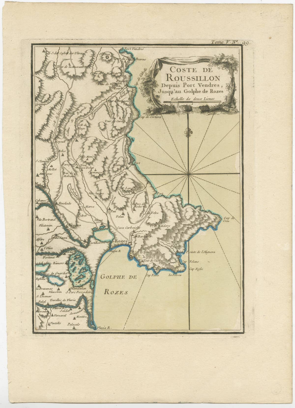 Antique Map of the Coast of Roussillon, France