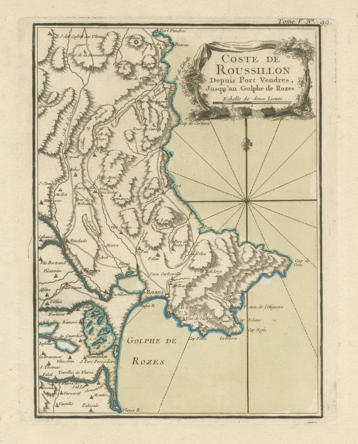 Antique Map of the Coast of Roussillon, France
