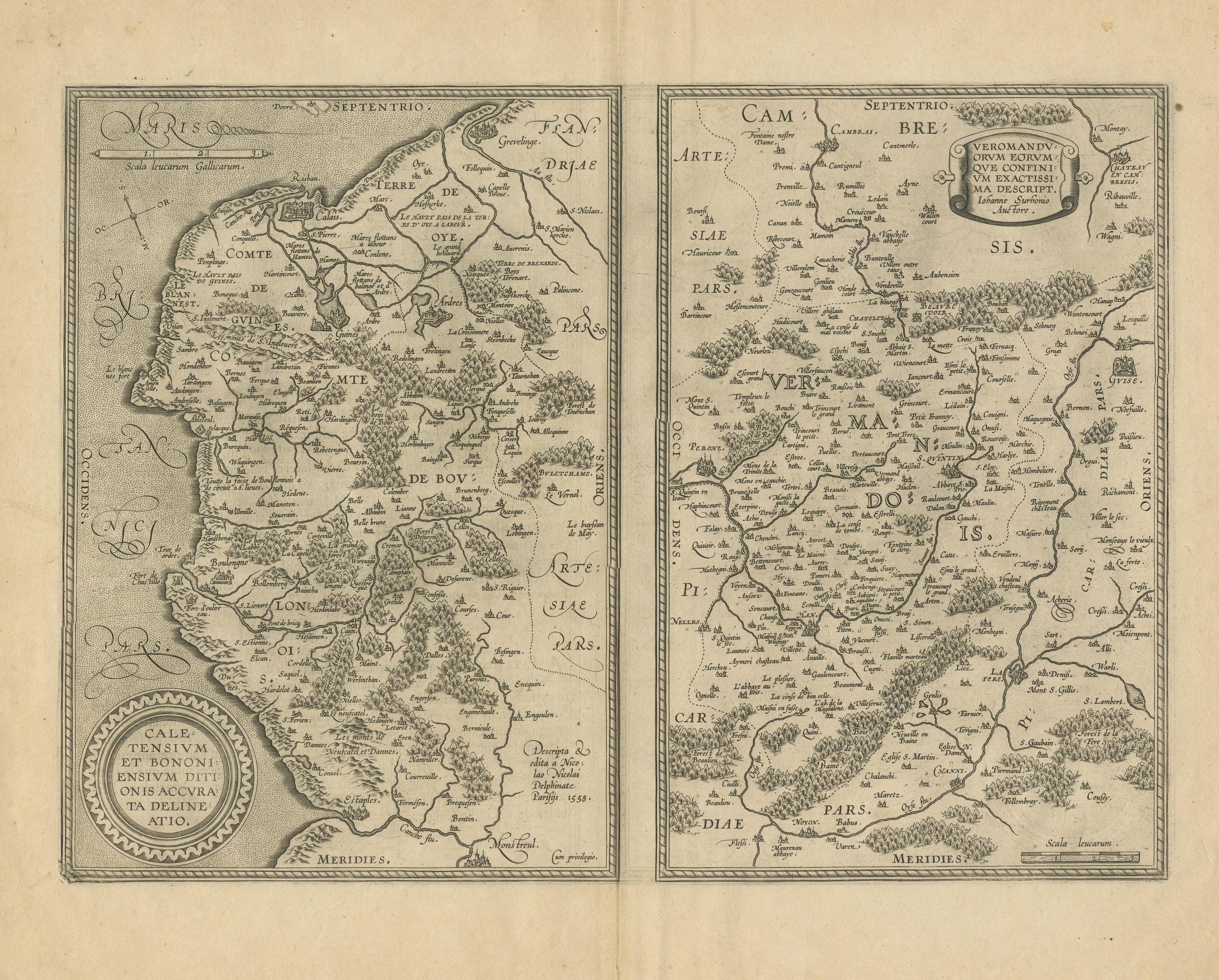 Carte ancienne de la côte entre Calais et Estaples et le nord de la France État moyen - En vente à Langweer, NL