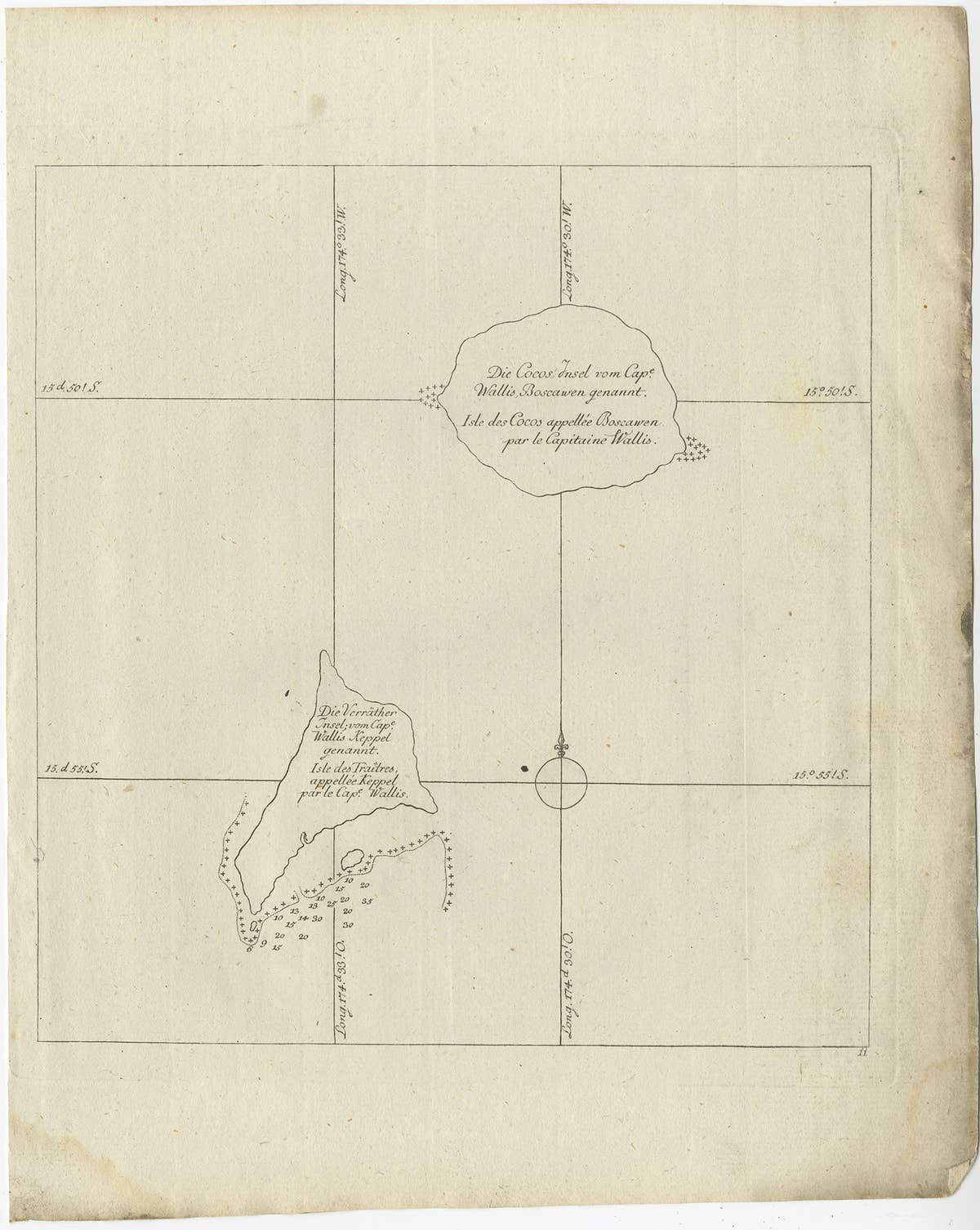 Antique Map of the Cocos or Keeling Islands, 1778