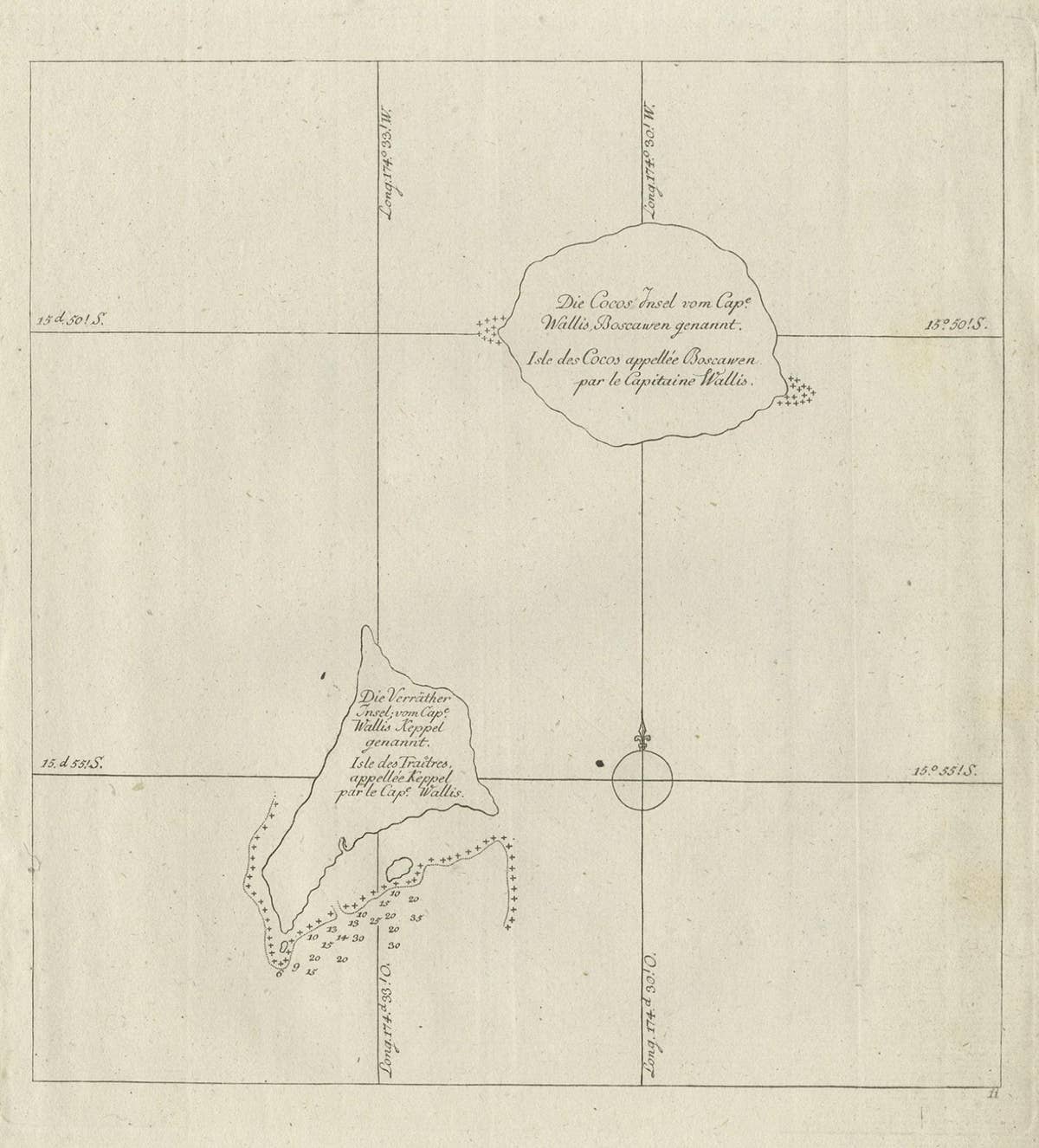 Antique Map of the Cocos or Keeling Islands, 1778
