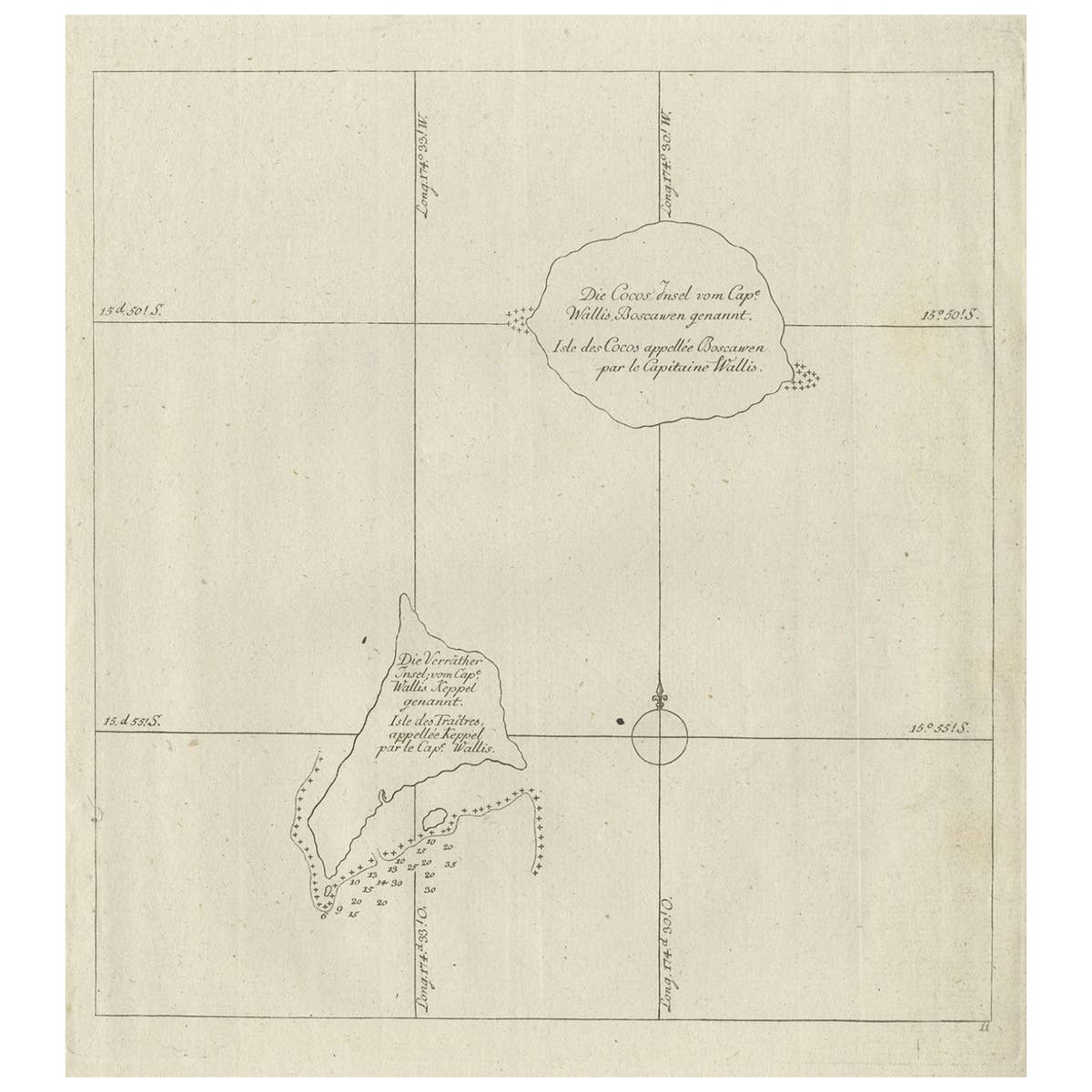 Antique Map of the Cocos or Keeling Islands, 1778