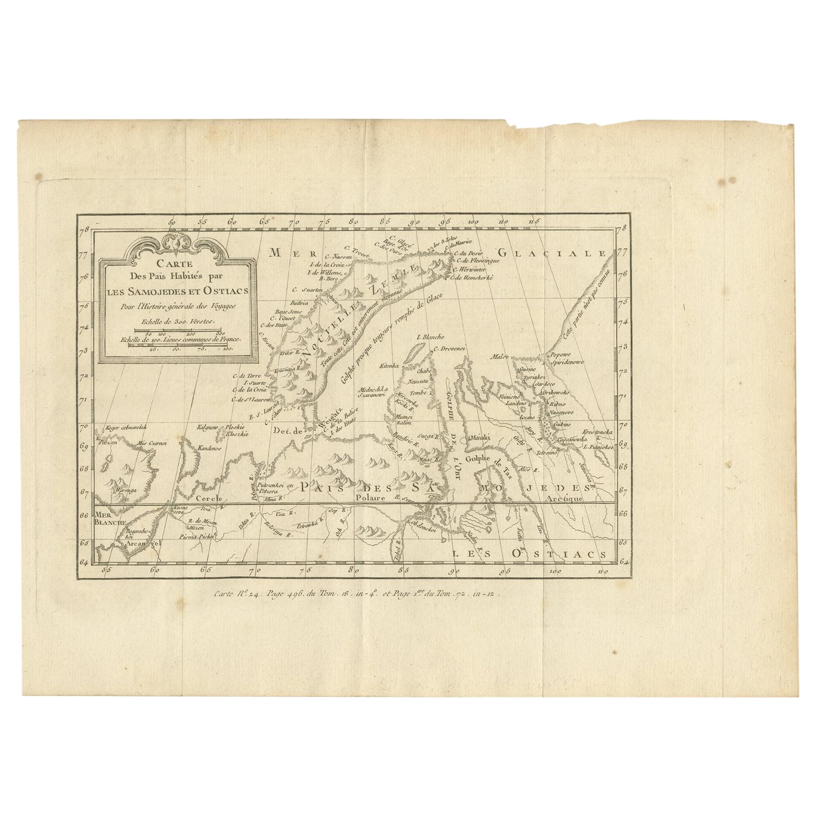 Antike Karte des von den Samoyeden und Khanty-Volks bewohnten Landes „1768“