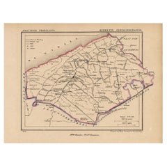 Carte ancienne du comté de Ferwerderadeel, Friesland, Pays-Bas, 1868