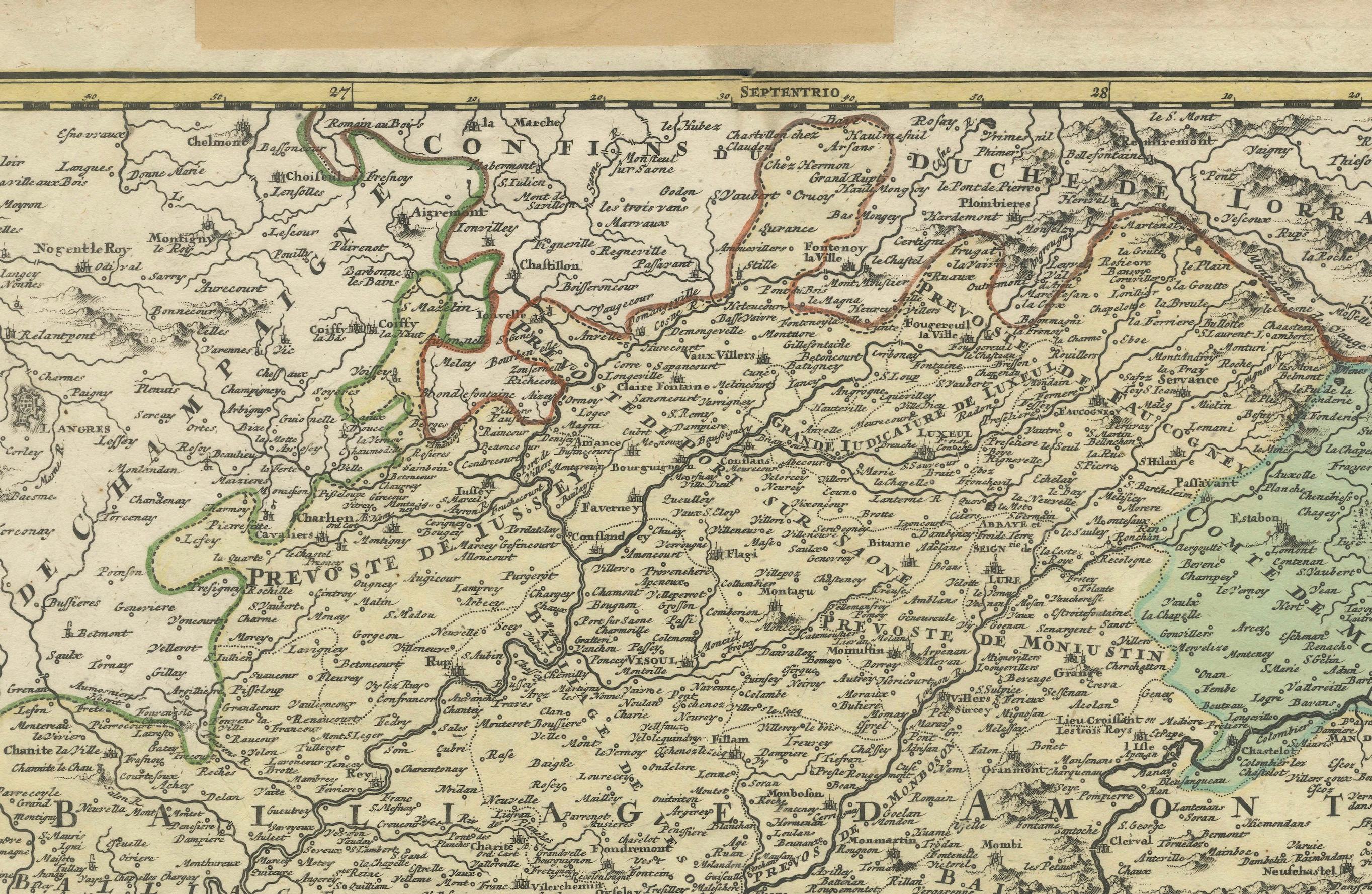 Antike Karte der County von Burgund von Johann Baptist Homann um 1710 im Zustand „Relativ gut“ im Angebot in Langweer, NL