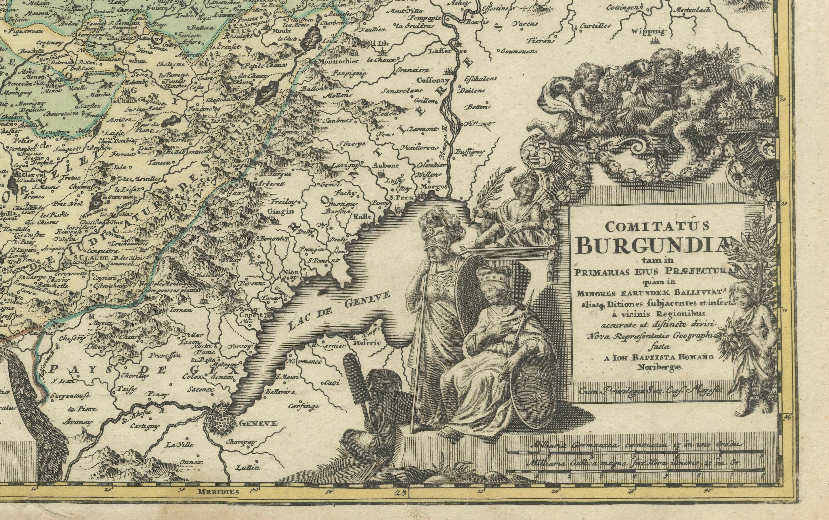 Antike Karte der County von Burgund von Johann Baptist Homann um 1710 (Papier) im Angebot