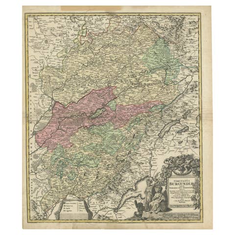 Antique Map of the County of Burgundy by Johann Baptist Homann circa 1710