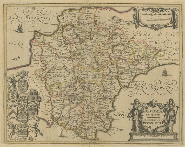 Antique Map of the County of Devon by Overton, 1713 at 1stDibs