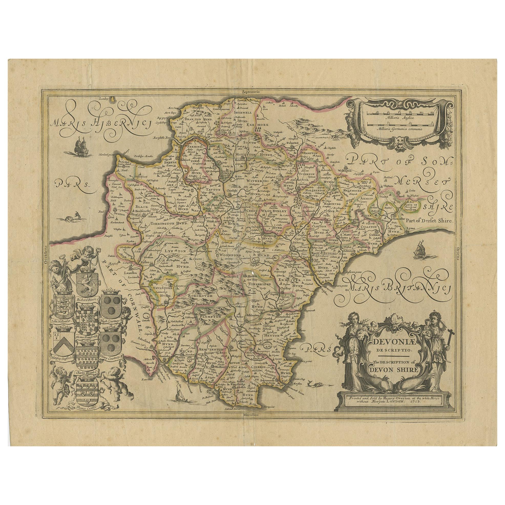 Antique Map of the County of Devon by Overton, 1713