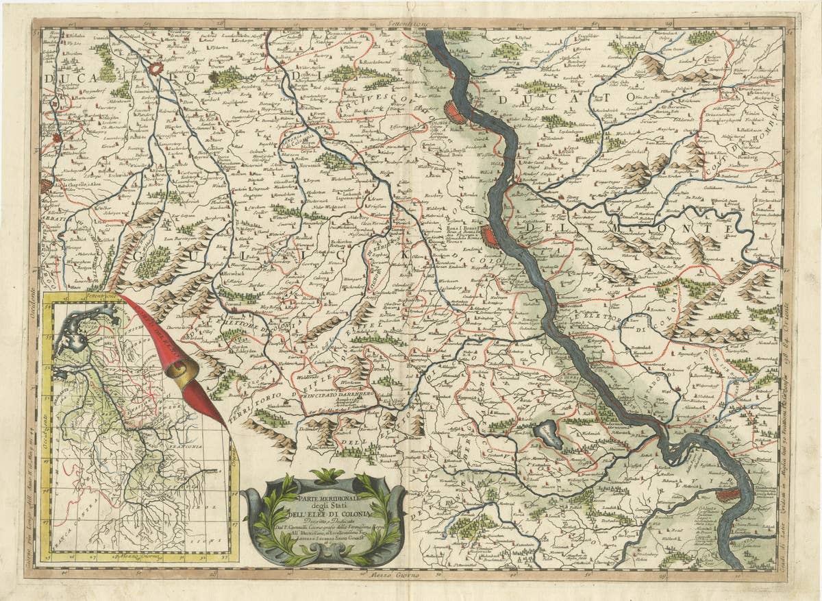 Antique Map of the course of the Rhine from Lahnstein to Rheinkassel, Germany