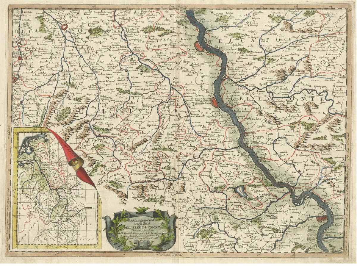 Antique Map of the course of the Rhine from Lahnstein to Rheinkassel, Germany