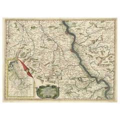 Mapa antiguo del curso del Rin desde Lahnstein hasta Rheinkassel, Alemania