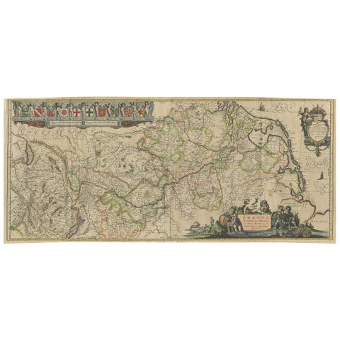 Large Rhine River Map, Moselle and Meuse, by Willem Blaeu, Hand-coloured - 1640
