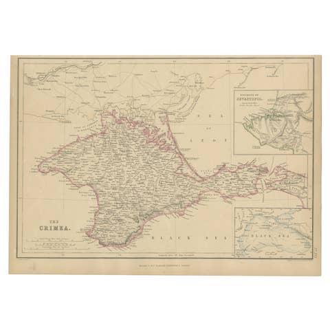 Antique Map of the Crimean Peninsula and Sevastopol by W. G. Blackie, 1859