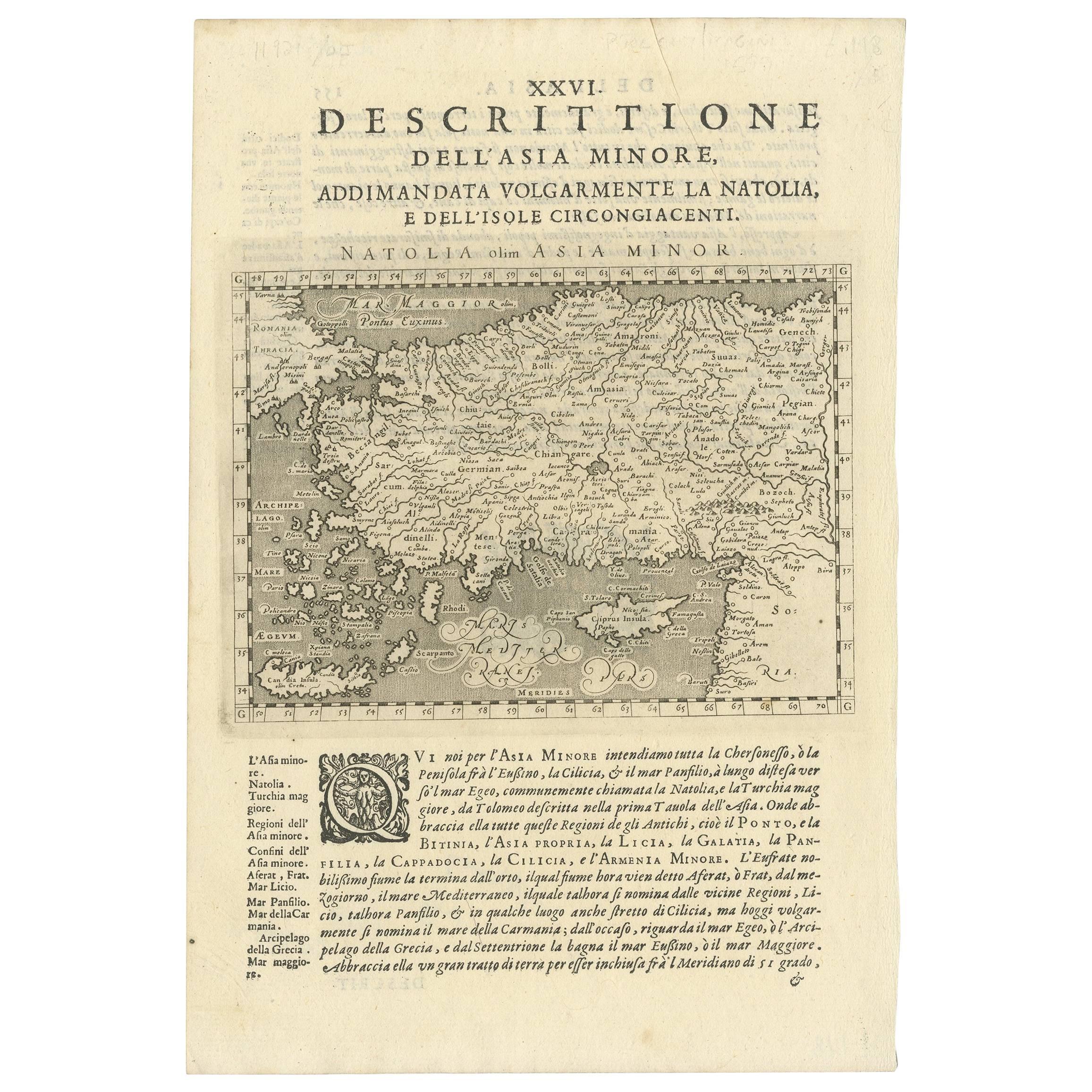 Carte ancienne de Cyprès, d'Asie mineure, de Turquie et de Grèce par G.A. Magina, 1596