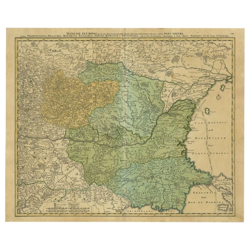 Mapa antiguo del río Danubio por Homann, c.1720