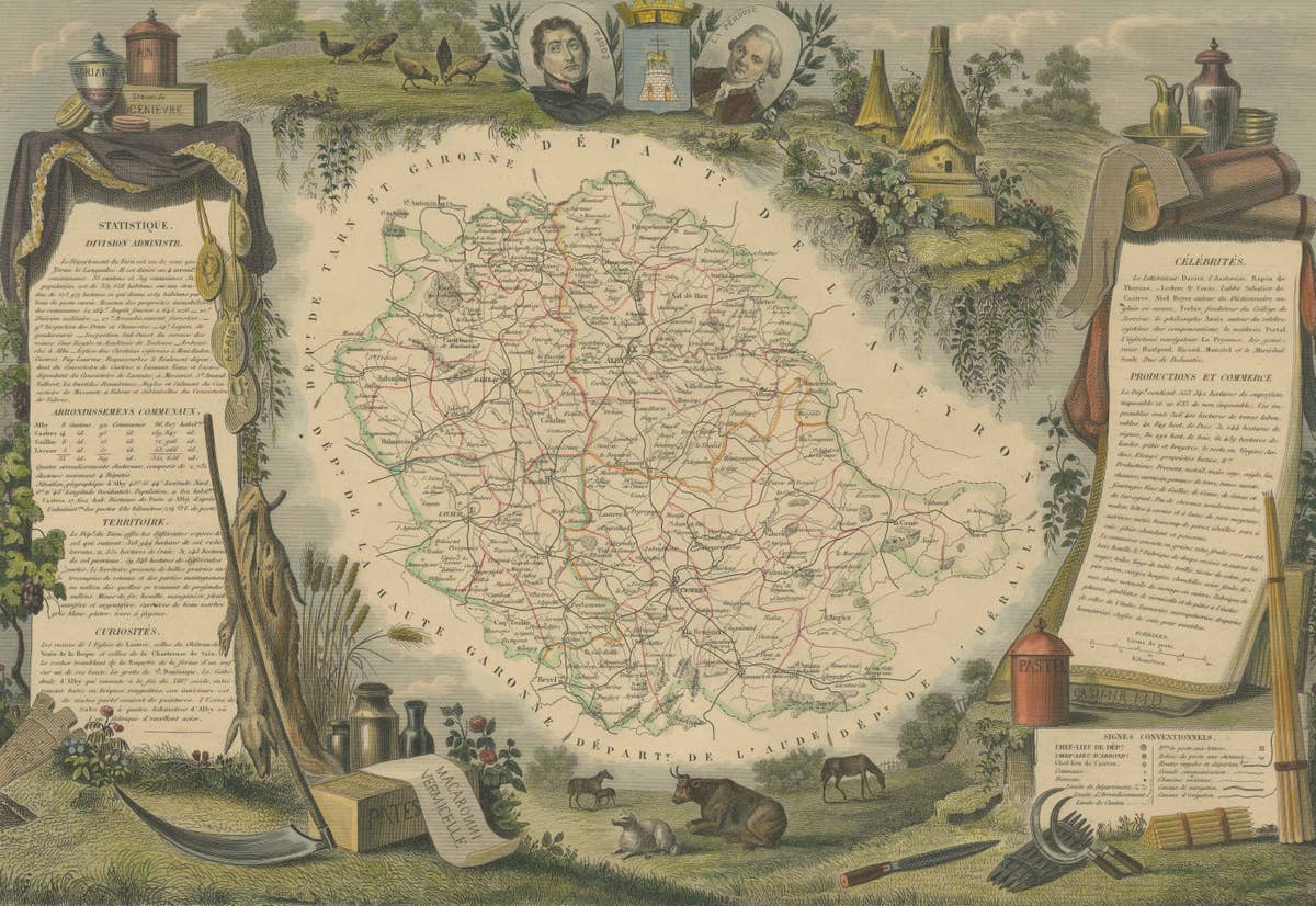 Antique Map of the Department De Tarn, 'France' by v. Levasseur, c. 1852
