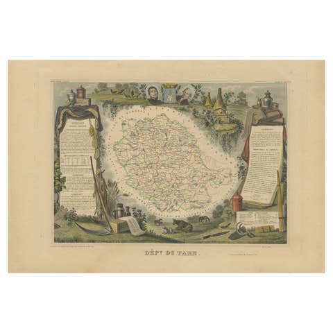 Antique Map of the Department De Tarn, 'France' by v. Levasseur, c. 1852