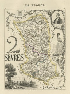 Antique Map of the Deux-Sevres, Niort and Madame de Maintenon, circa 1860