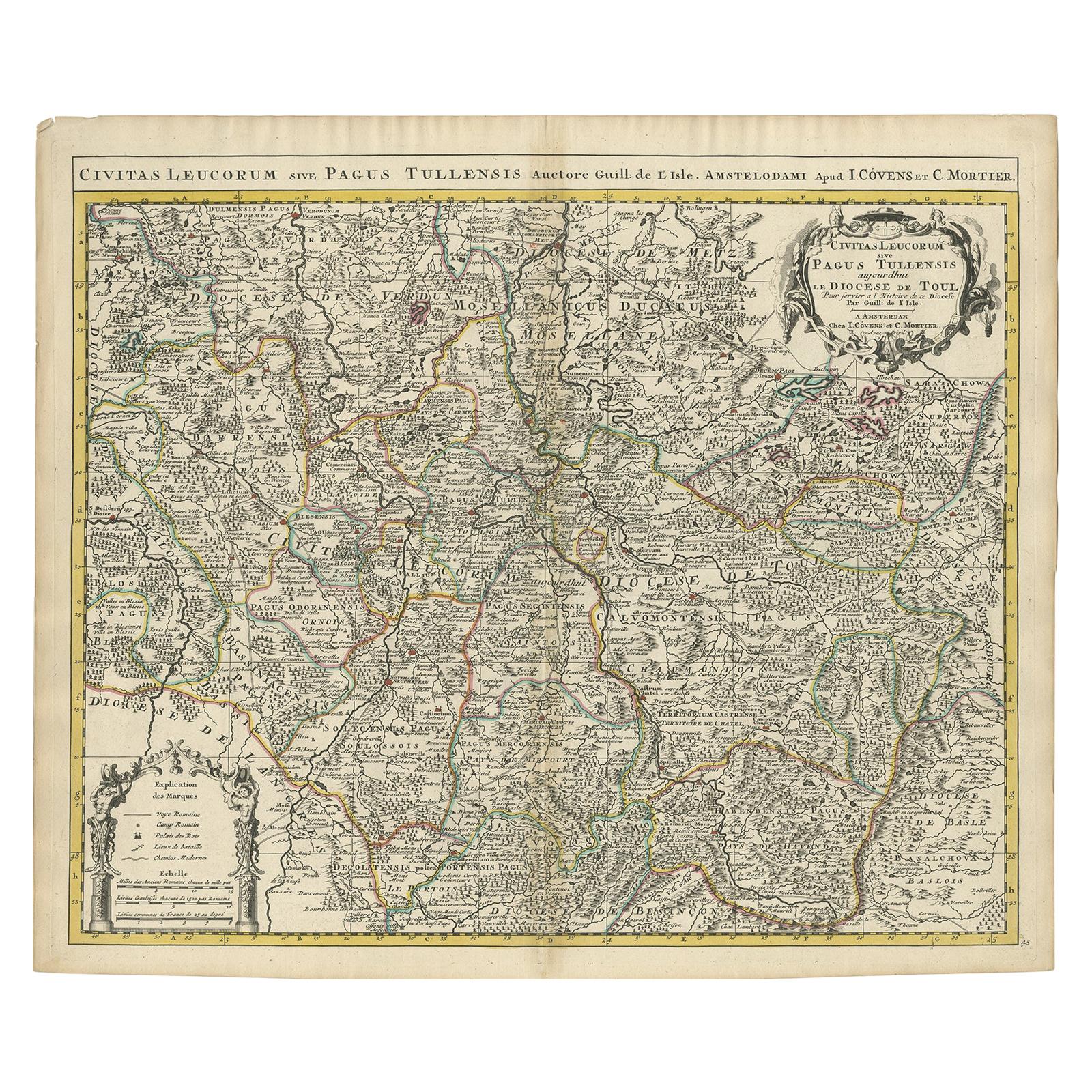 Antique Map of the Diocese of Toul by Covens & Mortier, circa 1720 For Sale