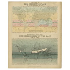 Antique Map of the Distribution of Air and Rain by Reynolds, 1843