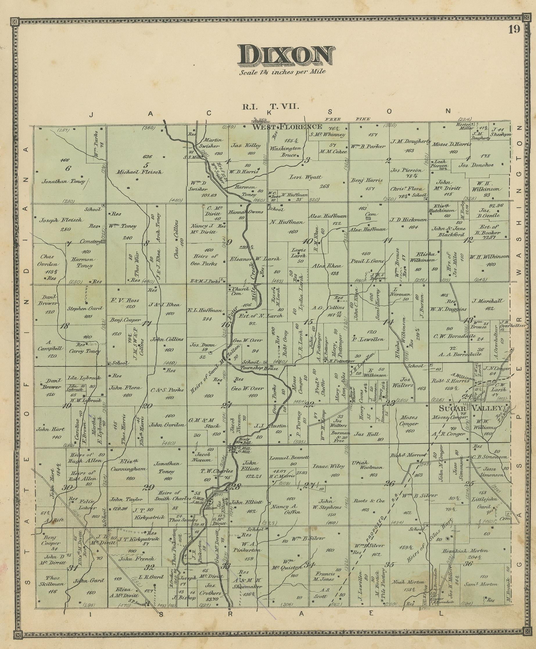 Antique map titled 'Dixon'. Original antique map of Dixon, Ohio. This map originates from 'Atlas of Preble County Ohio' by C.O. Titus. Published 1871.