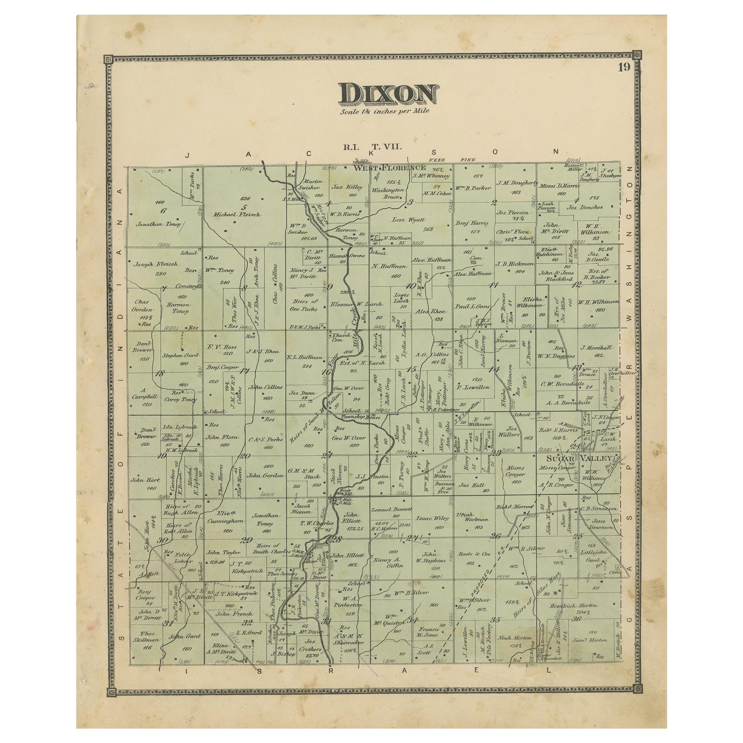 Antike Karte der Stadt Dixon, Ohio, von Titus, 1871