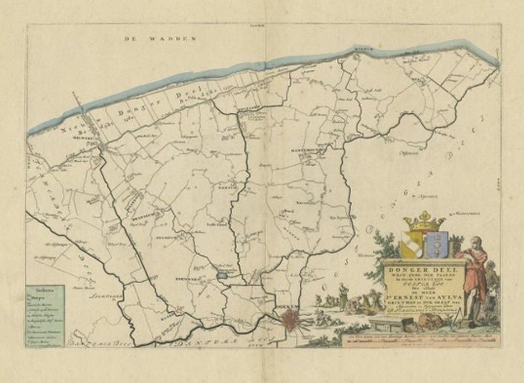 Antique Map of the Dongeradeel Township in Friesland, The Netherlands, 1718