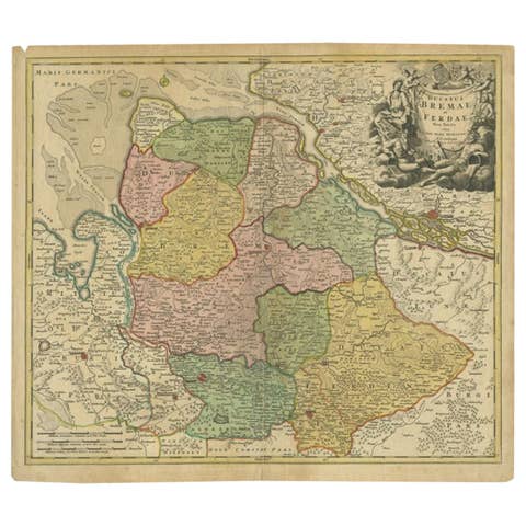 Antique Map of the Duchies of Bremen and Verden by Homann, c.1730