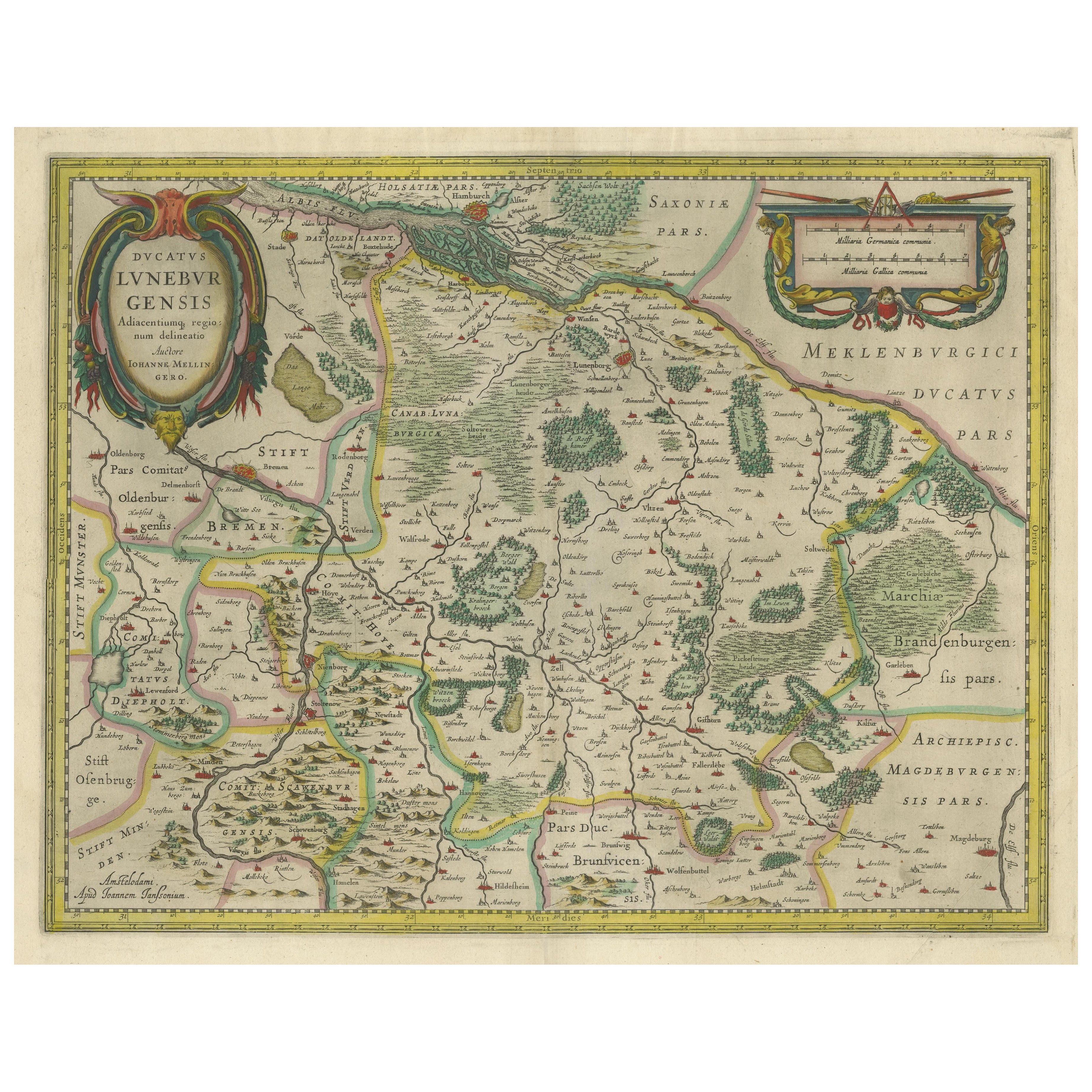 Antique Map of the Duchy of Lüneburg, Lower Saxony, Germany