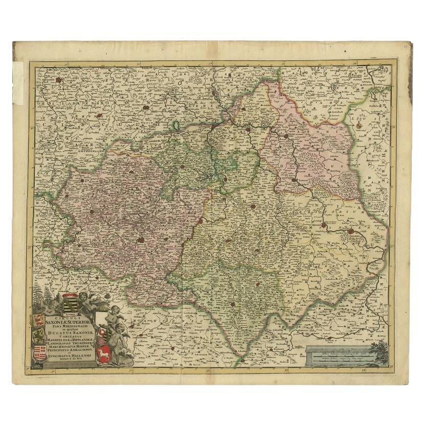 Antique Map of the Duchy of Saxony by De Wit, c.1680 For Sale