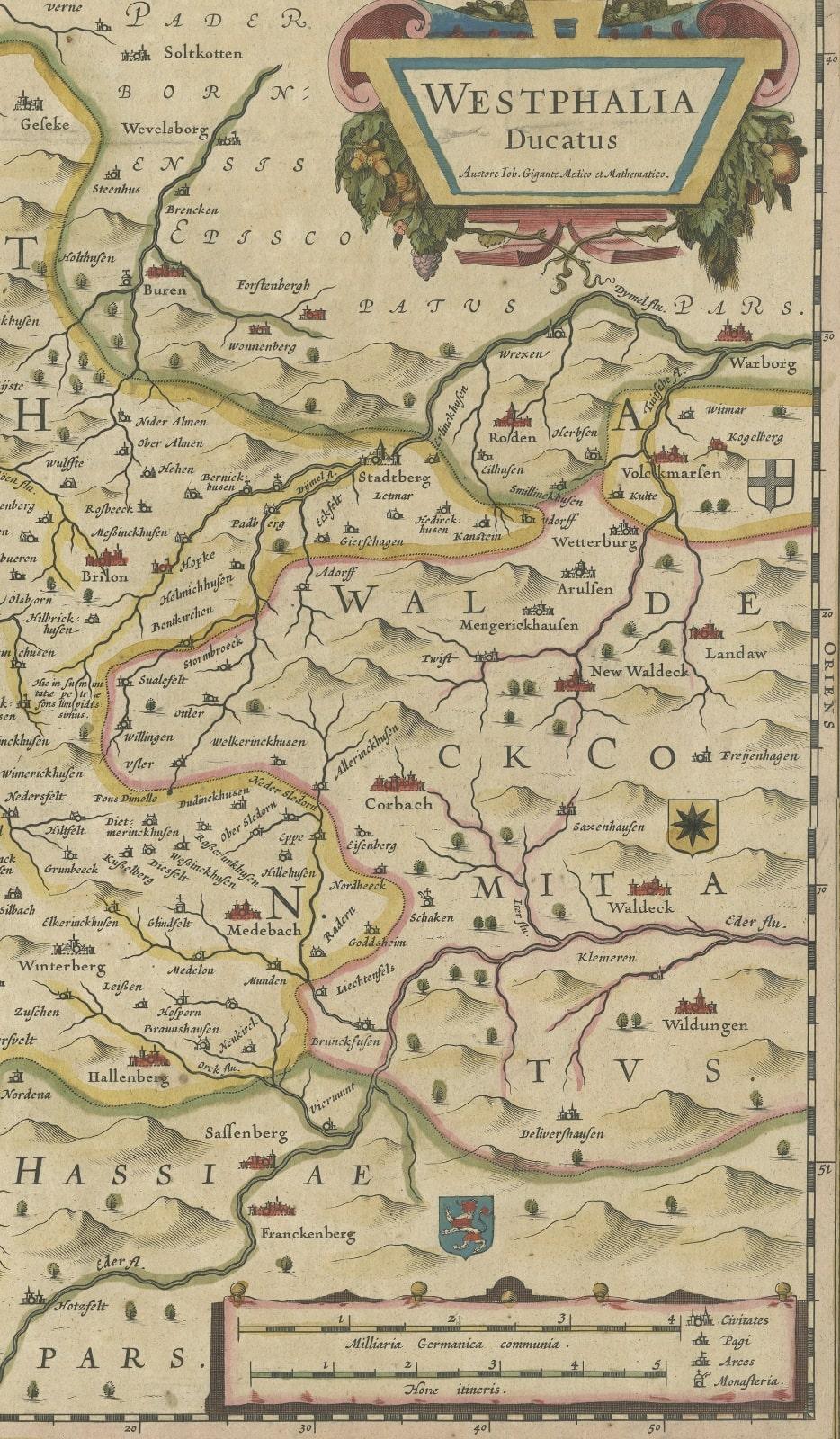 Carta geografica antica del Ducato di Westfalia, Germania In condizioni buone in vendita a Langweer, NL