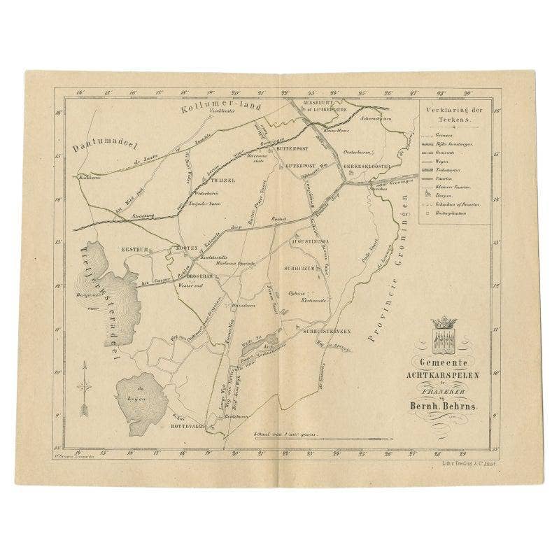 Antique Map of The Dutch Achtkarspelen Township by Behrns, 1861