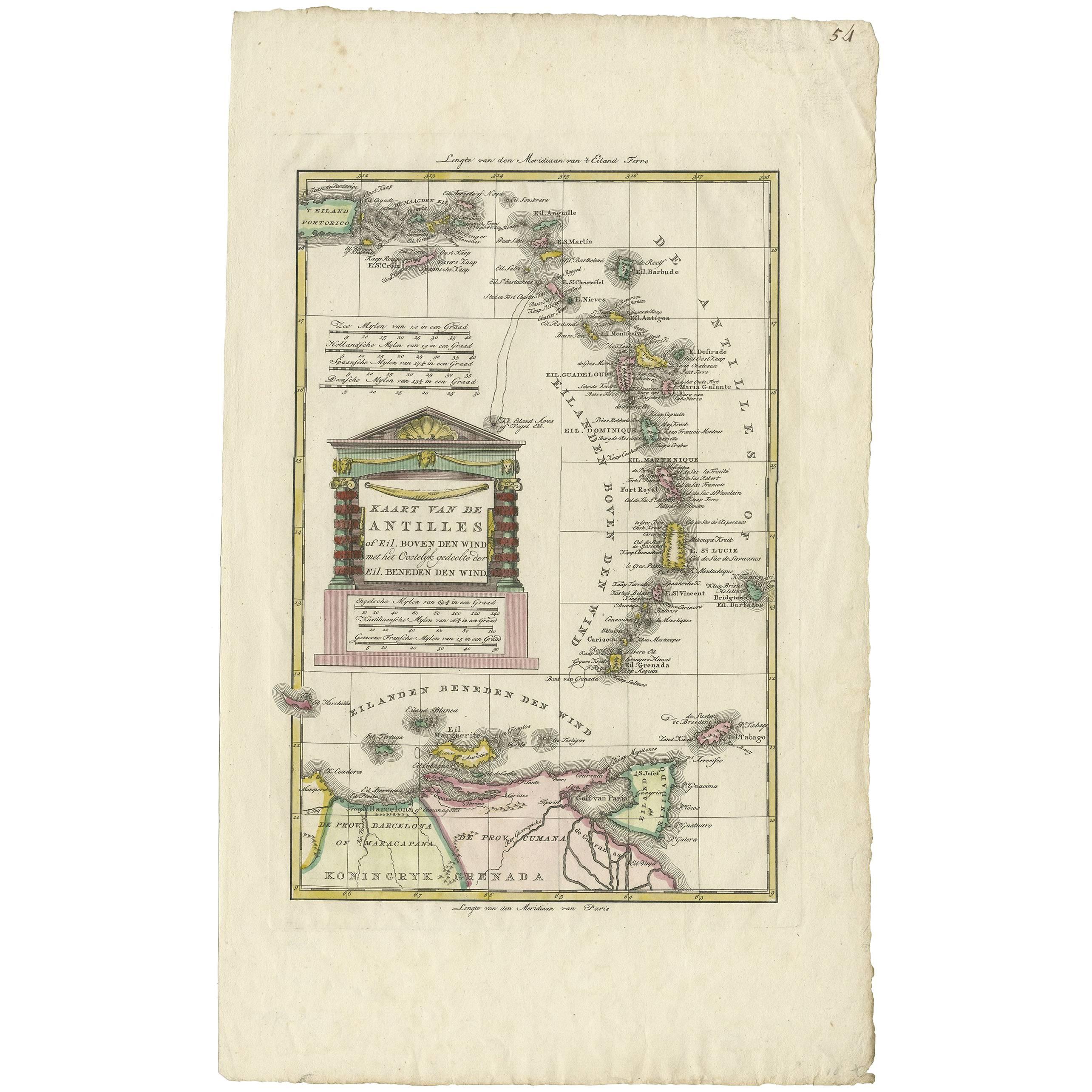 Carte ancienne des Antilles néerlandaises (CIRCA) par R. Bonne, vers 1780