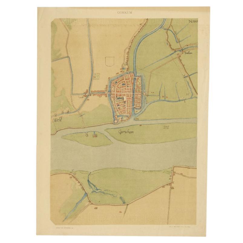 Antique Map of The Dutch City of Gorinchem by Smulders, Lithograph, 1916 For Sale