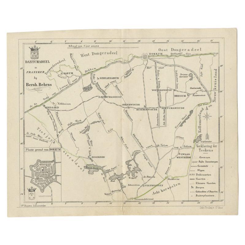 Antique Map of the Dutch Dantumadeel Township, 1861 For Sale