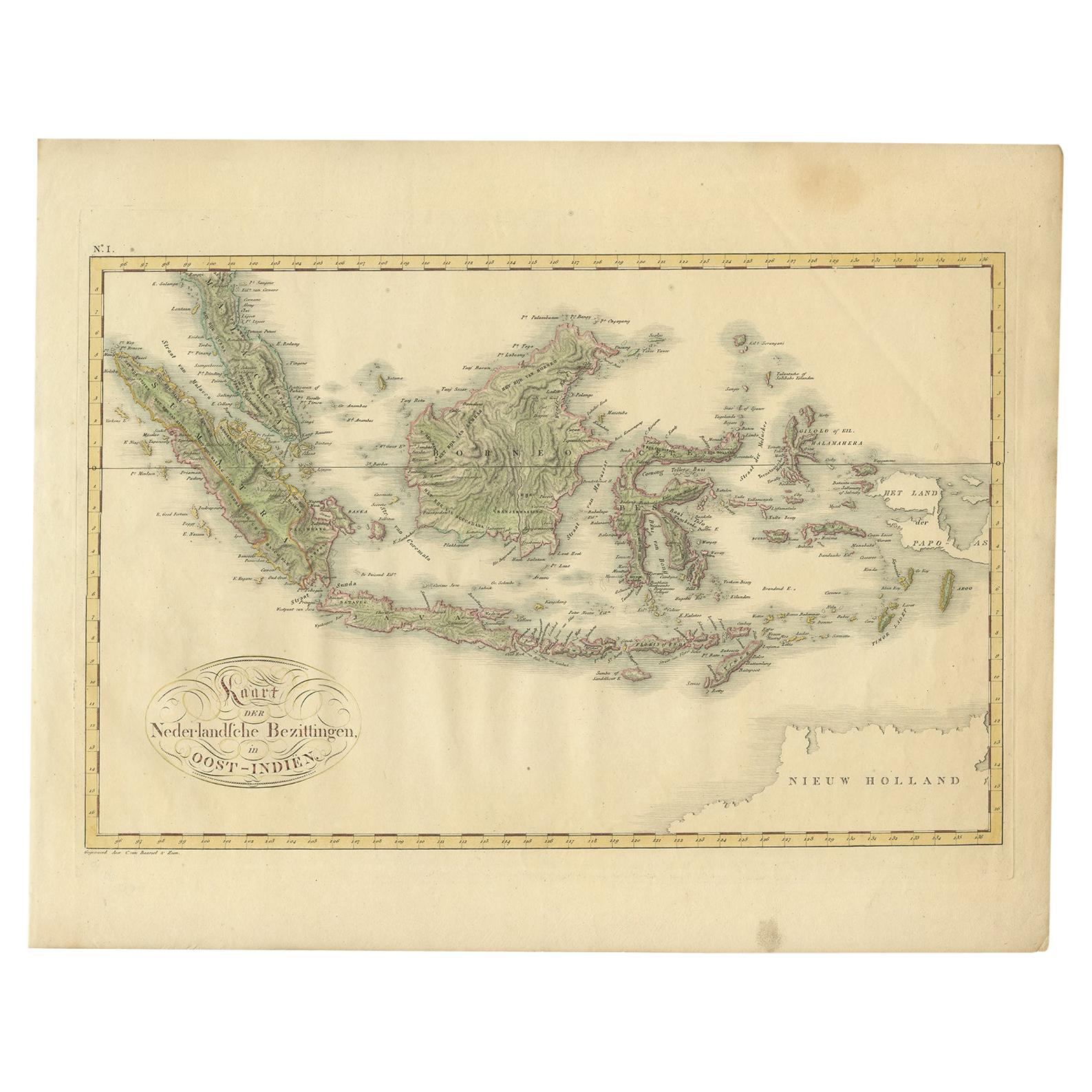 Antique Map of the Dutch East Indies by Van den Bosch '1818' For Sale