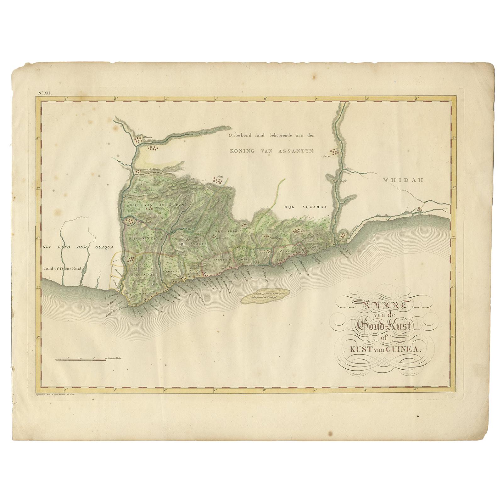 Antique Map of the Dutch Gold Coast in Africa by Van den Bosch '1818' For Sale