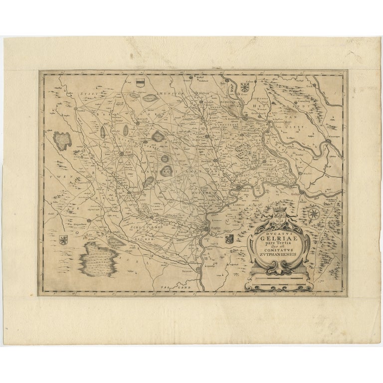 Antique Map of the Dutch Province of Gelderland with Zutphen as Capital, C.1650 For Sale