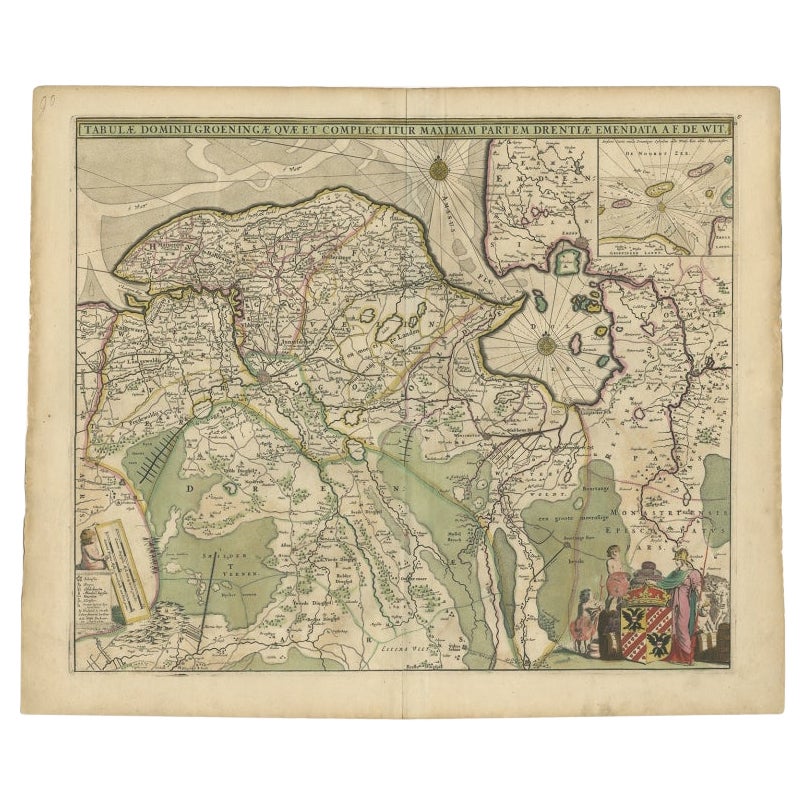 Carte ancienne de la province néerlandaise de Groningen par De Wit, vers 1680