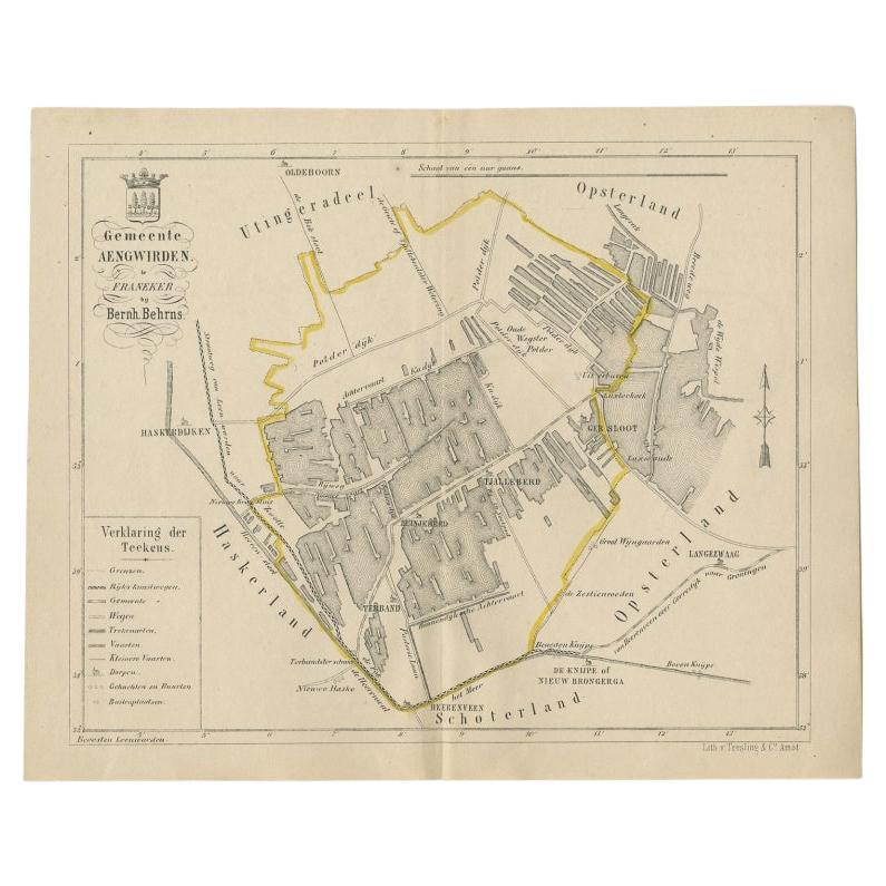 Antique Map of the Dutch Township Aengwirden, 1861 For Sale
