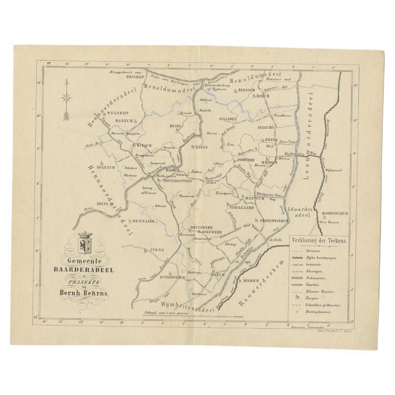 Antike Karte der niederländischen Stadt Baarderadeel, 1861 im Angebot