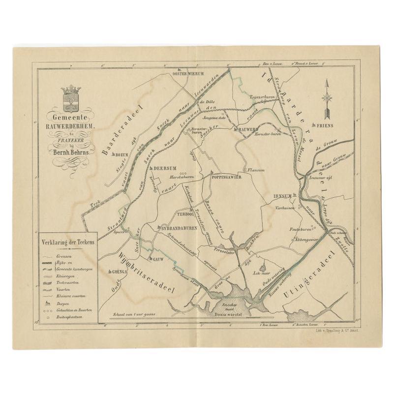 Antike Karte der niederländischen Stadt Rauwerderheme, 1861