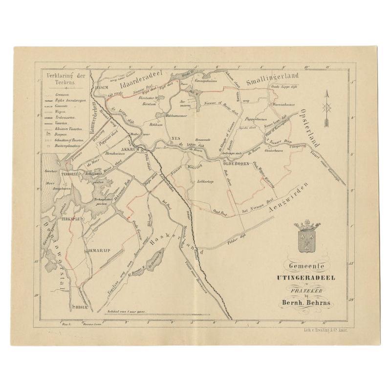 Antique Map of the Dutch Utingeradeel Township by Behrns, 1861 For Sale