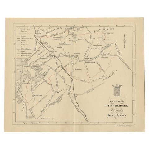 Antique Map of the Dutch Utingeradeel Township by Behrns, 1861