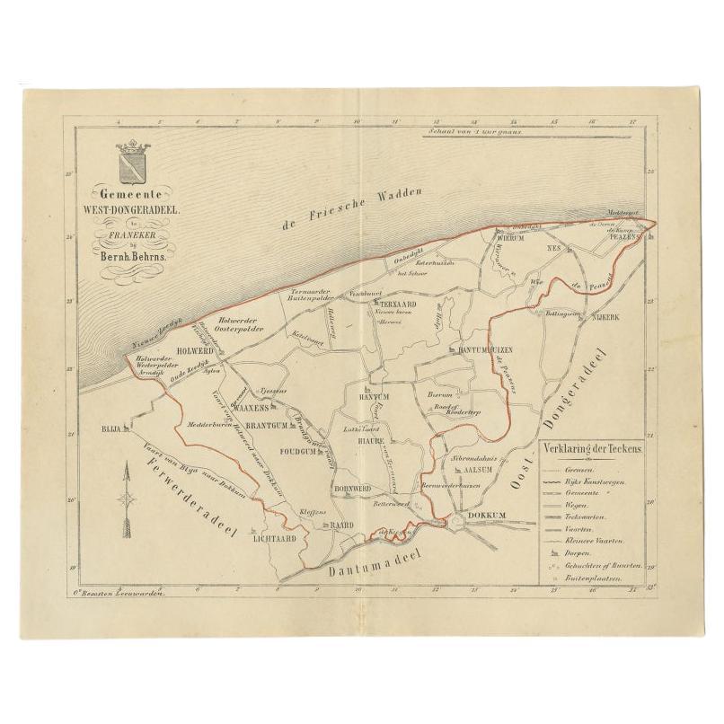 Antique Map of The Dutch West-Dongeradeel Township by Behrns, 1861 For Sale