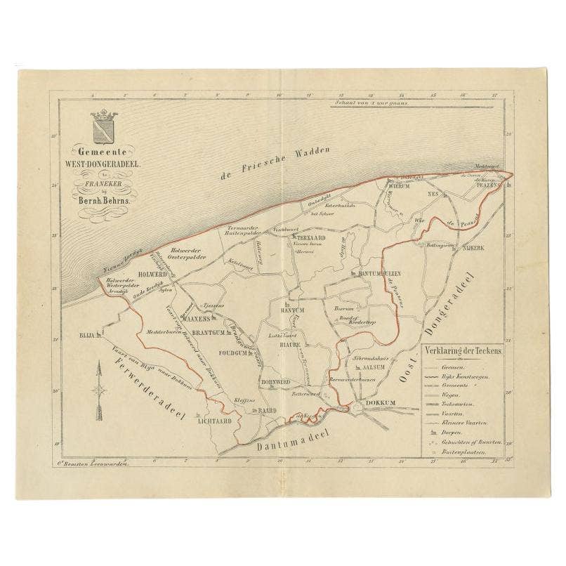 Antique Map of The Dutch West-Dongeradeel Township by Behrns, 1861