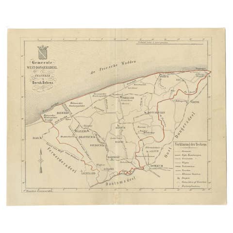 Antique Map of The Dutch West-Dongeradeel Township by Behrns, 1861